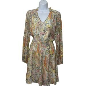 Boston Proper Paisley Dress XS Smocked Waist Boho Chic, Coastal cowgirl